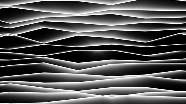 Abstract black and white glowing polygon layers with futuristic geometric motion background