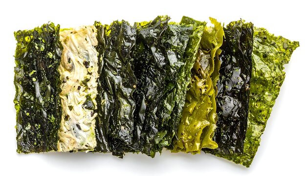 Variety of seaweed sheets on display.