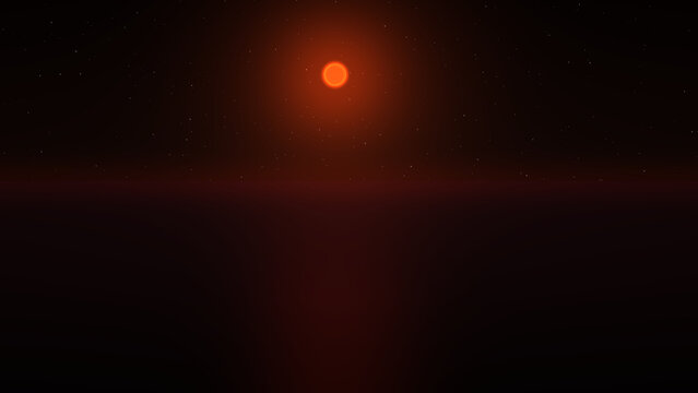 Abstract Blood Moon Ocean Background &mdash; Red Full Moon over Dark Mysterious Sea at Night