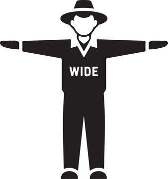 Cricket umpire signaling wide with arms outstretched silhouette vector icon