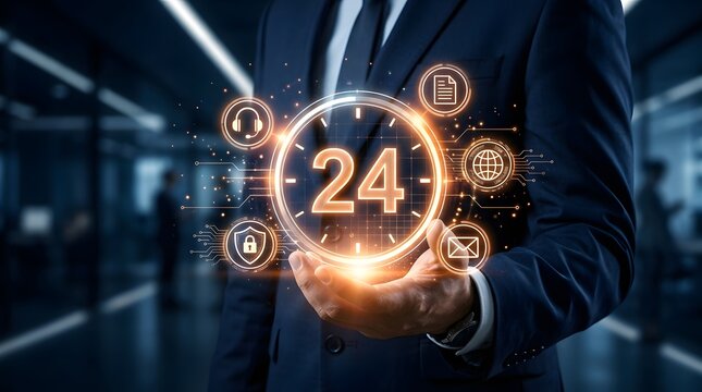 24 7 support services concept with business professional