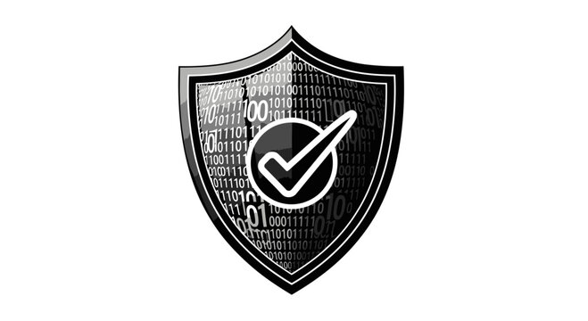 Cyber Security Shield with Binary Code and Checkmark