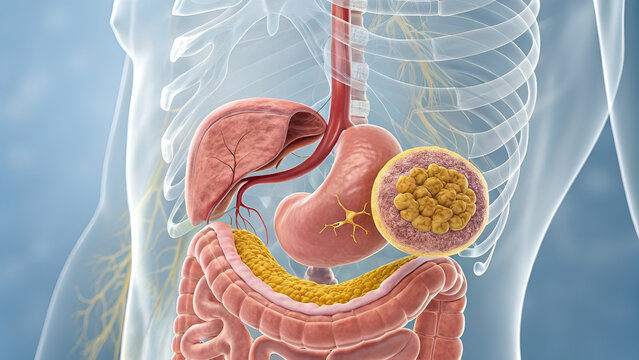 3D Anatomy Illustrations Human Digestive System with Fatty Liver Illustration