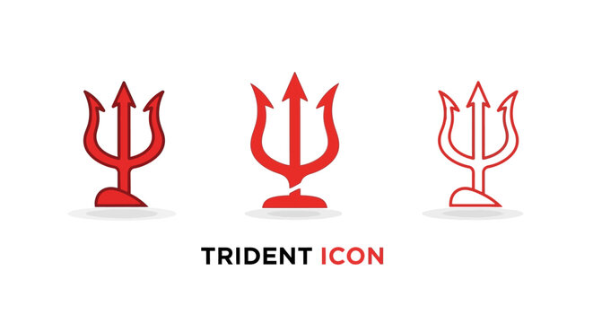 Red Trident Icon Set - Symbol of Power and Authority.