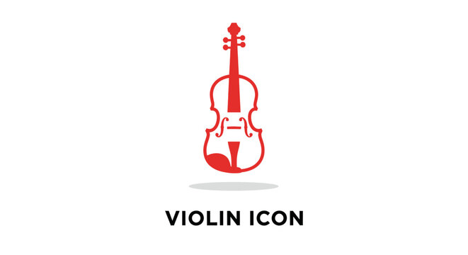 Red Violin Icon on White Background Depicting Musical Instrument.