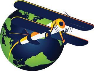 Vintage Biplane Flying Around the World Vector Illustration © aneka