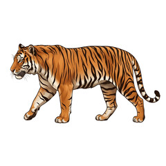 Obraz premium Tiger walking isolated on white background
