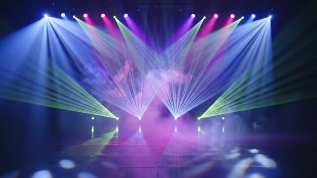 Colorful Stage Lights Shine Brightly Down.