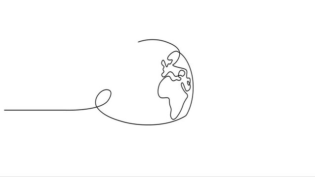 Animated self drawing Continuous one line drawing of Minimalist globe line art, continuous one line drawing, earth illustration, geography symbol