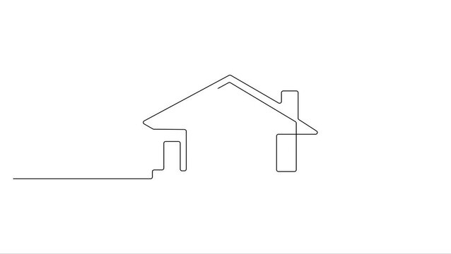 Animated self drawing Continuous one line drawing of Simple house outline, modern home design, architectural icon, line drawing