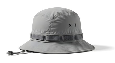 Fototapeta premium Waterproof Hiking Hat on White Solid Background, Outdoor Sun Protection Cap for Camping and Trekking, Breathable Adventure Headwear for All Weather Conditions