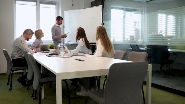 Group of happy progressive business people working on startup together at creative office