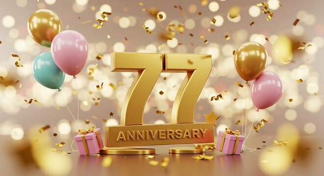 Golden 77th Anniversary: Festive 3D Render