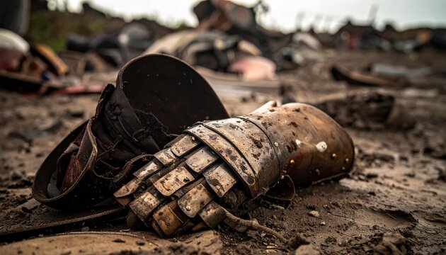 Worn Leather Armor Bracers and Gauntlets Discarded