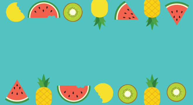 Summer Fruit Border. Tropical Fruit Pattern. Flat Vector Design. Colorful Fruit Illustration.