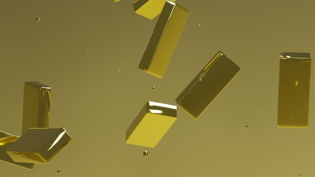 Panoramic Financial Prosperity Backdrop: Raining Shiny Gold Ingots