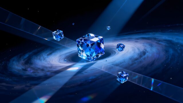 Blue crystal cubes in space