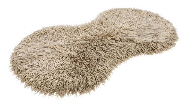 Plush beige shaggy rug with long fibers and soft texture isolated on a transparent background
