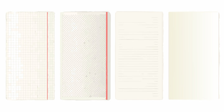 notebook pages various styles isolated on white background