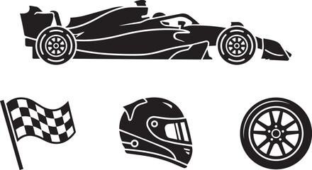 formula race car and motorsport icons silhouette vector illustration © Mohaiminul