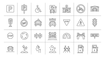 Road Signs and Symbols Icon Set: Traffic, Parking, Navigation, and Safety Icons © pleh