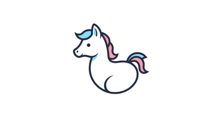 Cute cartoon unicorn, stylized horse, white background, pink and blue mane © pleh