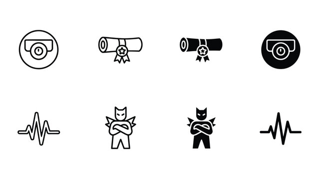 Contrast between surveillance, certification, and audio-visual elements with playful cat icons