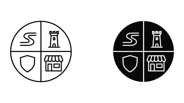 Contrasting logo designs featuring symbolic icons in circular and segmented formats