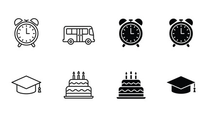 Collection of icons representing education, time, and celebration themes © Freefire