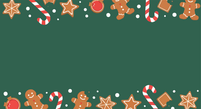 Christmas Gingerbread Cookies Border. Holiday Frame Background. Festive Cookie Pattern. Winter Decor