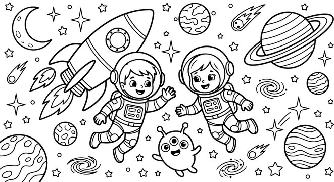 Space Explorer Kids Coloring Book