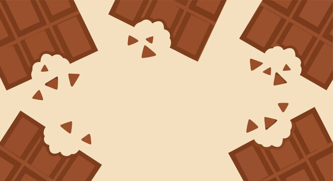 Chocolate Bars Frame. Food Pattern. Flat Illustration. Sweet Texture. Dessert Background.