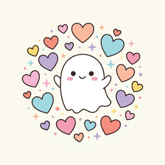 Fototapeta premium Modern, minimal, futuristic AI-inspired ghost for 2026. Whimsical spectral character in a heart constellation, offering a sweet, advanced aesthetic