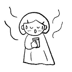 Fototapeta premium よもぎ蒸し中に水を飲む女性のイラスト