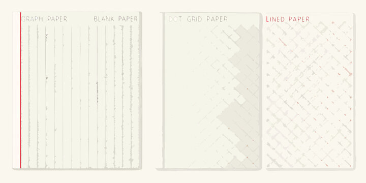 Four types of paper graph blank dot grid and lined white background
