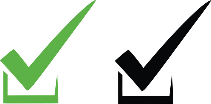 Green and black check mark icons for confirmation and correct task completion symbols Vector