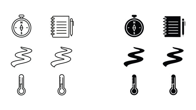 Symbols representing navigation, recording, weather, and temperature variations
