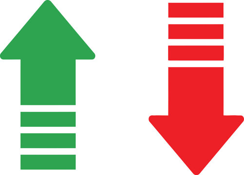 Green up arrow and red down arrow icons representing growth and decline comparison Vector
