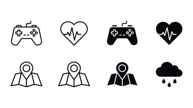 Contrast icons representing gaming, health, navigation, and weather concepts