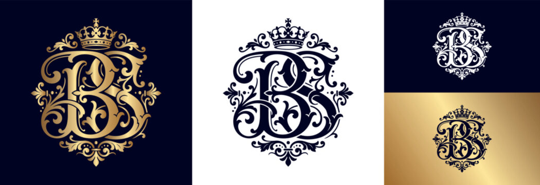 Monogram bs royal crown luxury golden heraldic emblem vintage.
