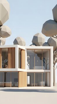 Modern Minimalist House with Poligonal Trees