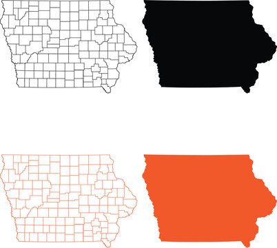 Set of iowa state map icons with county borders and solid shapes Vector