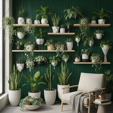 Interior Wall with Potted Plants
