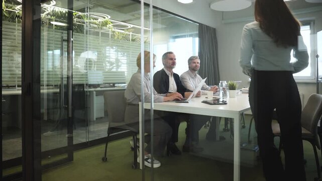 Job interview process is in office. Human resources, meeting and group of hiring candidates for vacancy