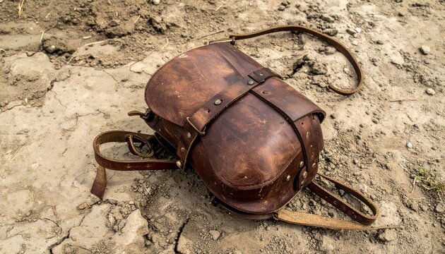 Worn Leather Bracer With Frayed Straps Lying on Ground