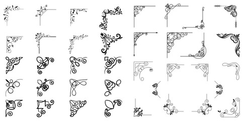 Naklejka premium Corner ornament set decorative frame border design vector