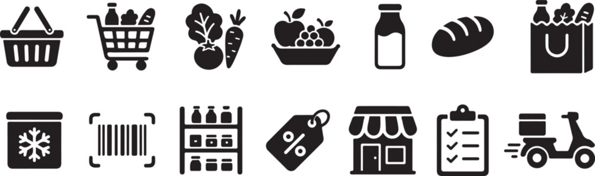 Grocery Shopping and Retail Icon Set