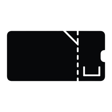 Black ticket stub with white details, perforation line