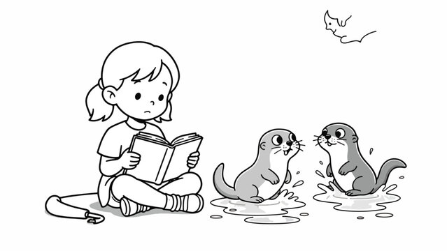 Girl reading to otter friends.
