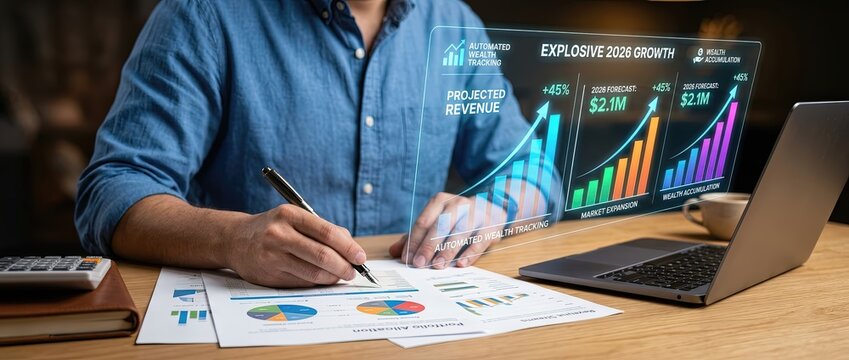 Strategic business planning overview office environment infographic analysis professional workspace data-driven insights growth projections